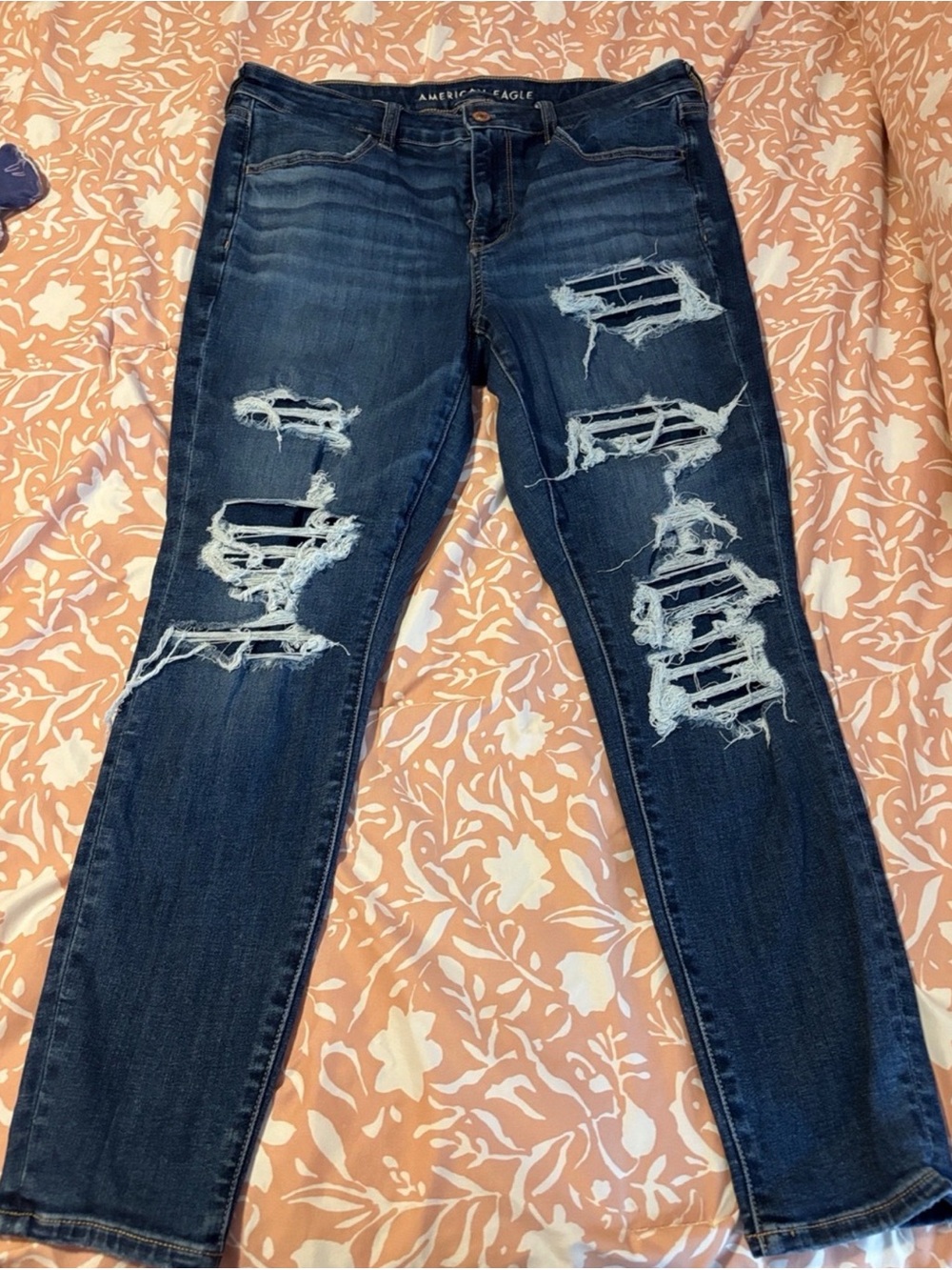 American Eagle Outfitters Dark Blue Distressed Skinny Jeans
